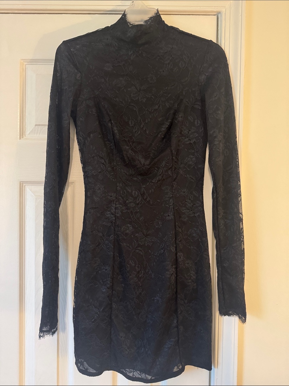 Black Lace Long-Sleeve High-Neck Dress